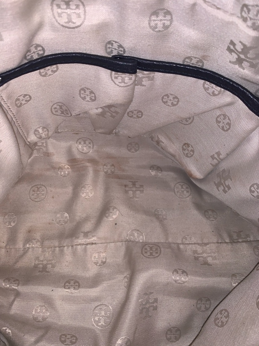 Tory Burch Black & Navy Blue Leather & Suede Top-Handle Shoulder Bag w/Gold Logo - Picture 12 of 12